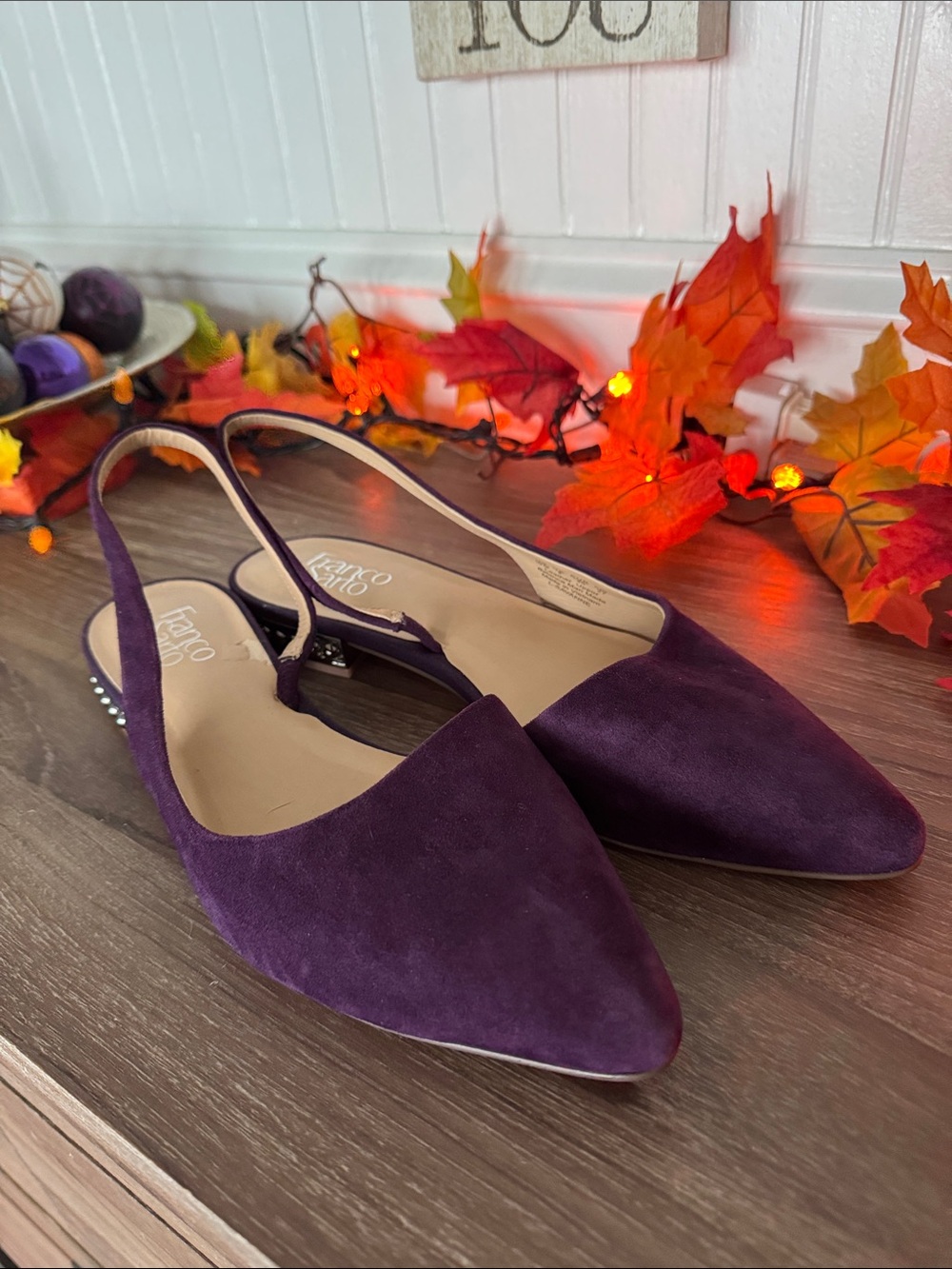 NEW Franco Sarto Plum Suede Pointed Slingback Flats Sz10
